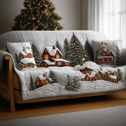 Winter Cabin Quilted Sofa Cover Tranquil Snowy Retreat Design Gifts For House Warming
