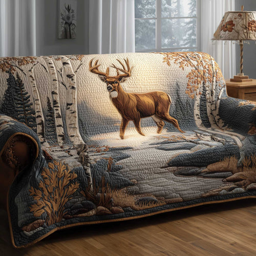 Reindeer Lost In Wood Quilted Sofa Cover Holiday Couch Protector Reindeer Christmas Gifts Trendyhomewear - Pvr