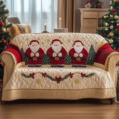 Christmas Santa Cheer Quilted Sofa Cover Christmas Couch Protector Santa Inspired Gifts Trendyhomewear - Pvr