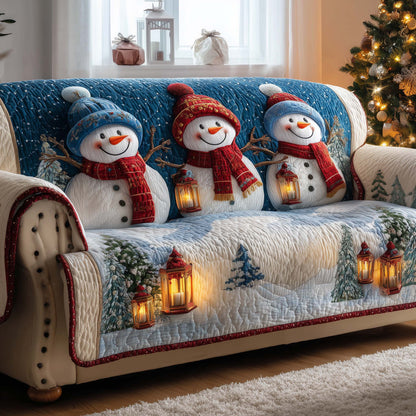 Snowman Buddies Quilted Sofa Cover Unique Christmas Couch Cushion Snowman Gifts For Him Trendyhomewear - Pvr