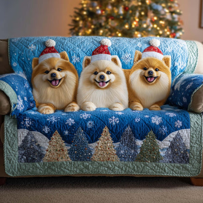 Snow Day Pomeranian Quilted Sofa Cover Winter Sofa Furniture Dog Themed Gift Ideas Trendyhomewear - Pvr