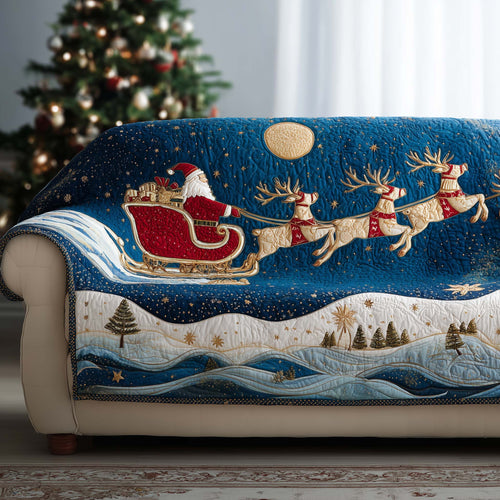 Santa Bliss Quilted Sofa Cover Happy Red Men Portrait Motif Deer Themed Gifts For Him