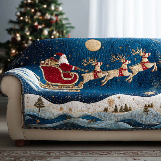 Santa Bliss Quilted Sofa Cover Happy Red Men Portrait Motif Deer Themed Gifts For Him