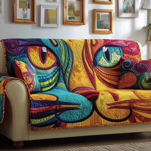 Swirly Cat Quilted Sofa Cover Dynamic Feline Swirl Motif Kitten Christmas Presents