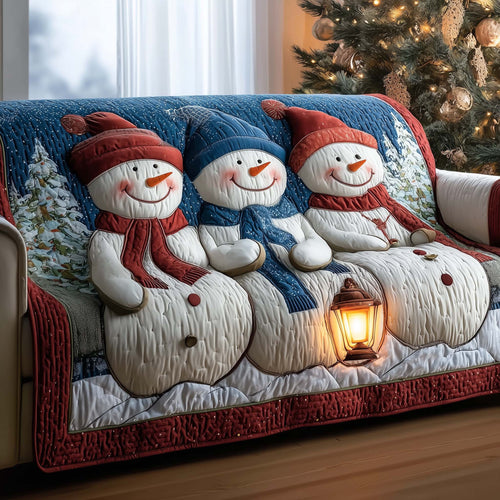 Snowman Squad Quilted Sofa Cover Cozy Christmas Couch Protector Snowman Gift Items Merch Trendyhomewear - Pvr