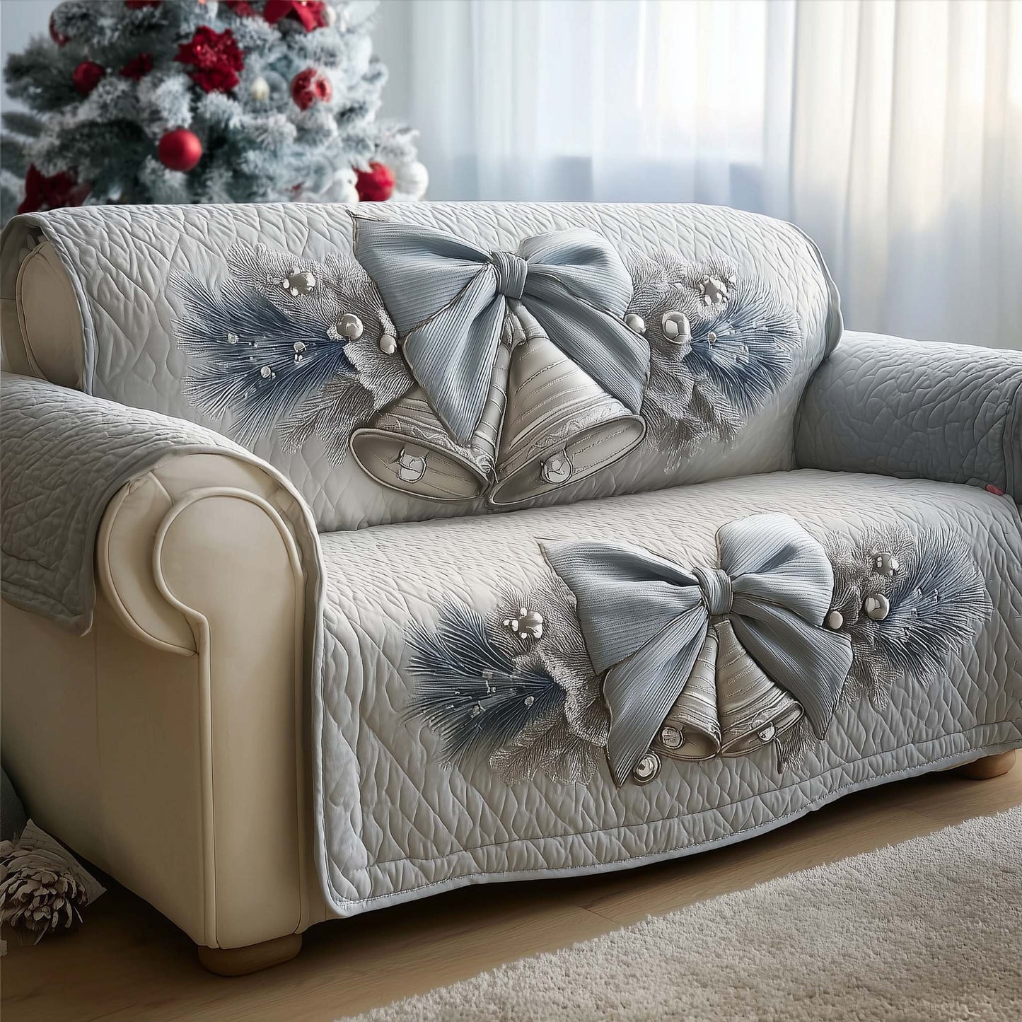 Christmas Bells Quilted Sofa Cover Cozy Winter Sofa Protector Cool Xmas Bell Gift Ideas Trendyhomewear - Pvr