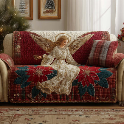Poinsettia Angel Quilted Sofa Cover Xmas Holiday Sofa Furniture Poinsettia Flower Gifts Trendyhomewear - Pvr