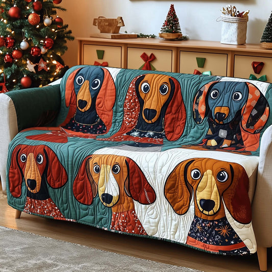 Snuggle Season Dachshund Quilted Sofa Cover Cute Holiday Couch Protector Dog Owner Gifts Trendyhomewear - Pvr
