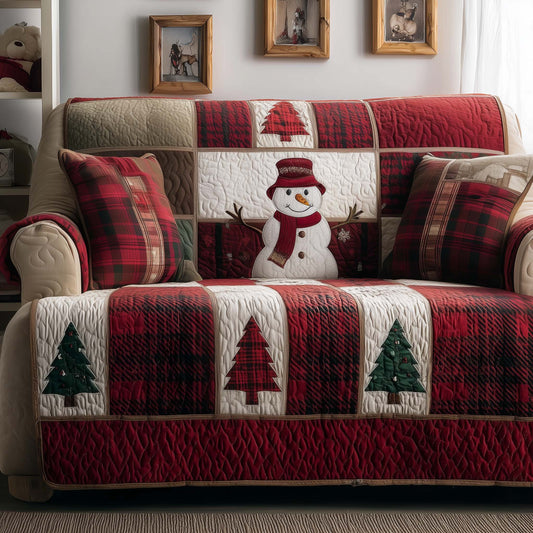 Merry Xmas Snowman Quilted Sofa Cover Christmas Couch Cushion Cozy Snowman Lover Gifts Trendyhomewear - Pvr