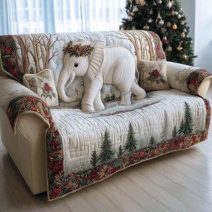 Elephant White Winter Quilted Sofa Cover Holiday Sofa Protector Elephant Item Gifts For Her Trendyhomewear - Pvr