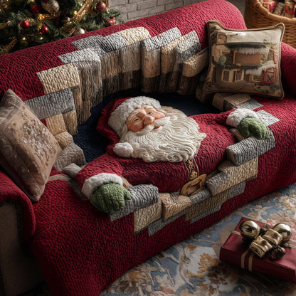 Resting Claus Holiday Quilted Sofa Cover Red Christmas Couch Protector Santa Item Gifts Trendyhomewear - Pvr