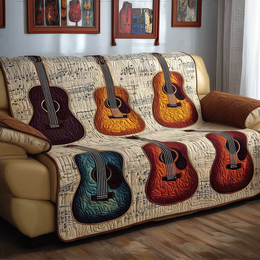 Guitar Harmony Quilted Sofa Cover Cozy Sofa Protector Christmas Presents For Guitarists Trendyhomewear - Pvr
