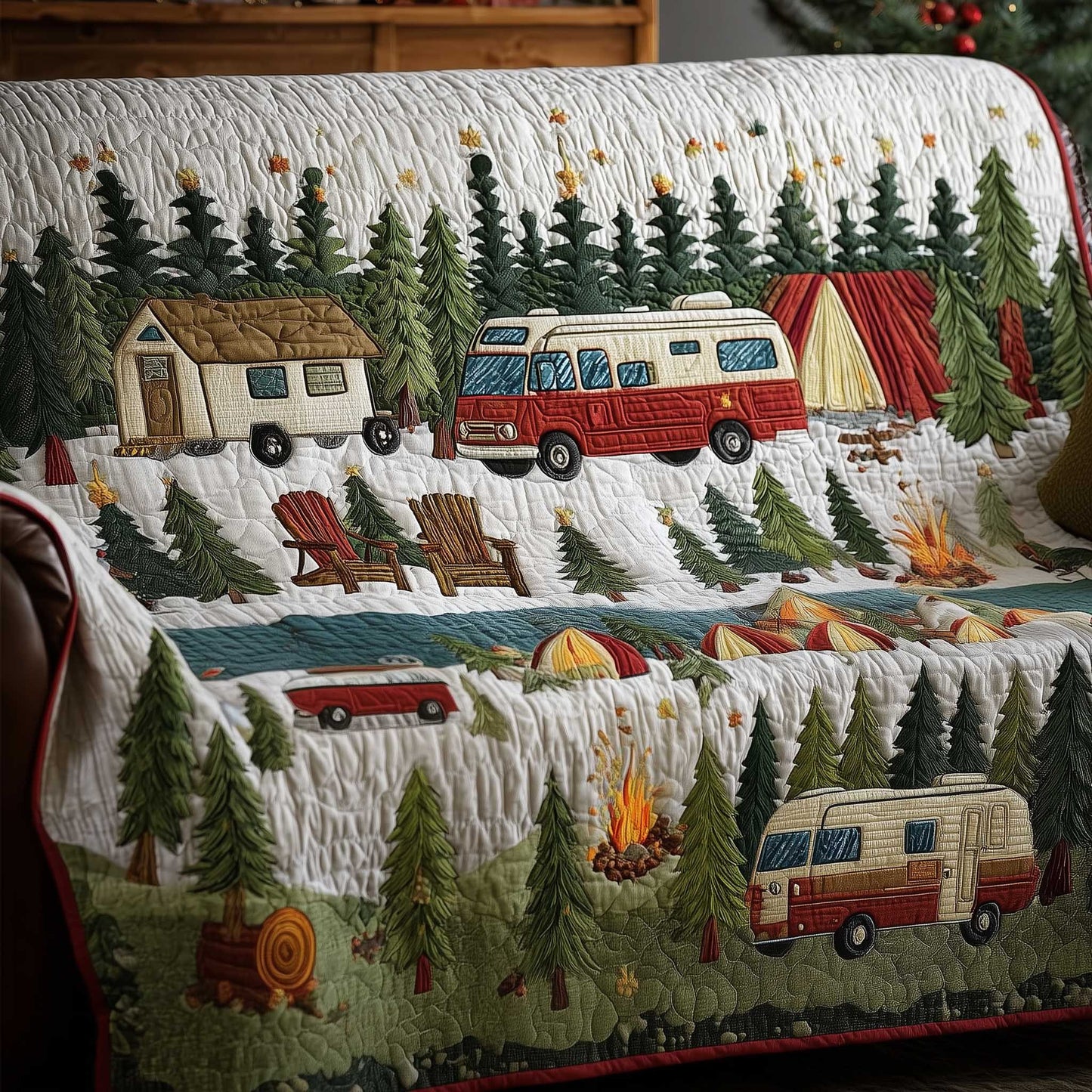 Cozy Camper Quilted Sofa Cover Vintage Travel Trailer Design Gifts For A Sky Trip