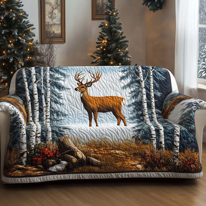 Reindeer In Snow Forest Quilted Sofa Cover Cozy Sofa Protector Christmas Reindeer Presents Trendyhomewear - Pvr
