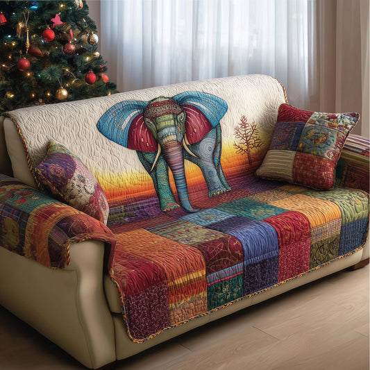 Elephant Colorful Quilted Sofa Cover Christmas Couch Protector Elephant Gifts For Dad Trendyhomewear - Pvr