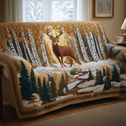 Reindeer Autumn Woodland Scene Quilted Sofa Cover Christmas Furniture Reindeer Couch Decor Trendyhomewear - Pvr