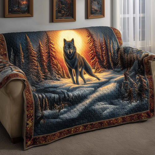 Wolf And Pine Forest Quilted Sofa Cover Winter Couch Furniture Unusual Wolf Presents Trendyhomewear - Pvr