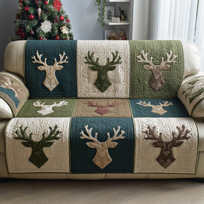 Holiday Deer Antler Quilted Sofa Cover Christmas Couch Furniture Present For Antler Owners Trendyhomewear - Pvr