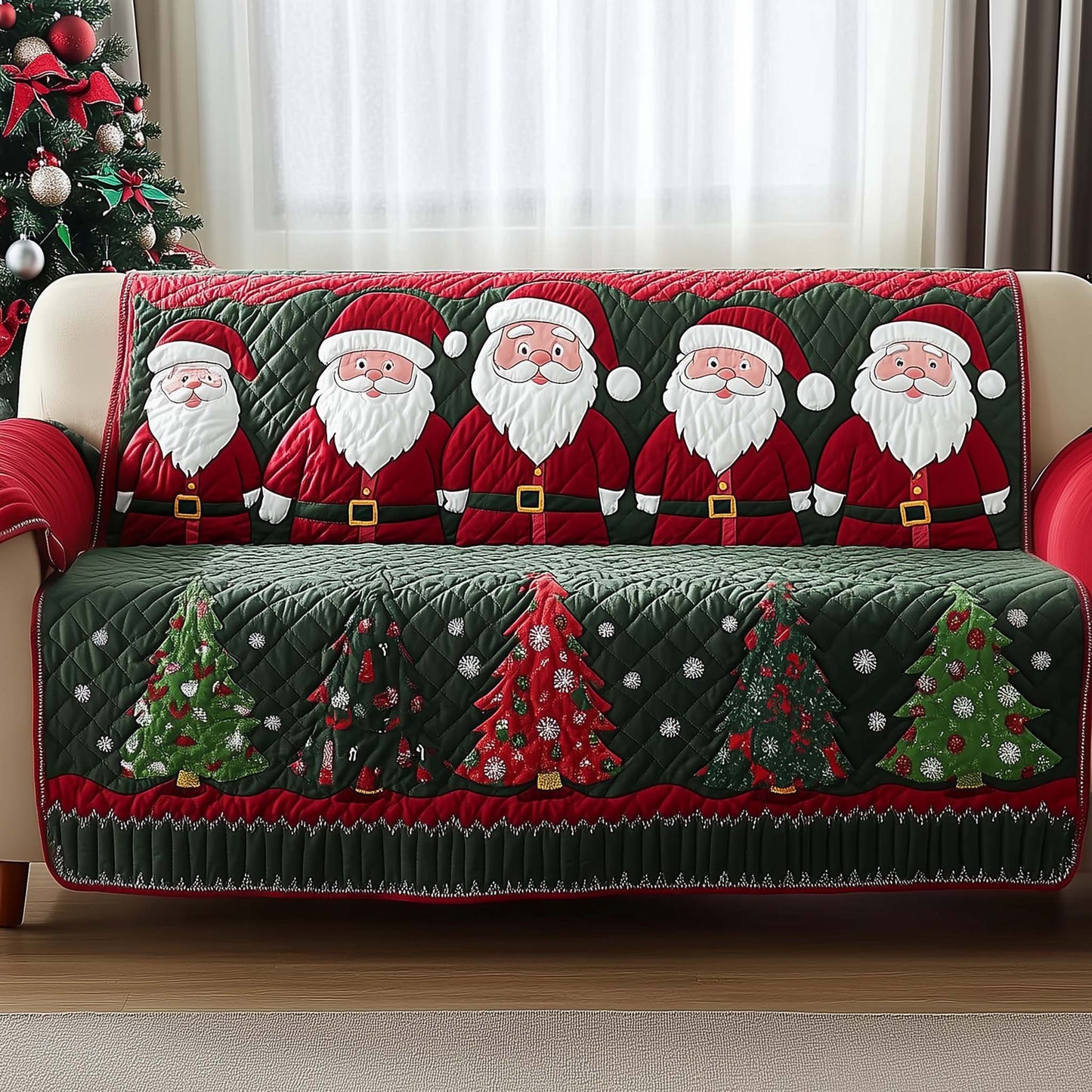 Santa Ho Ho Home Quilted Sofa Cover Festive Holiday Couch Decor Best Santa Gift Ideas Trendyhomewear - Pvr