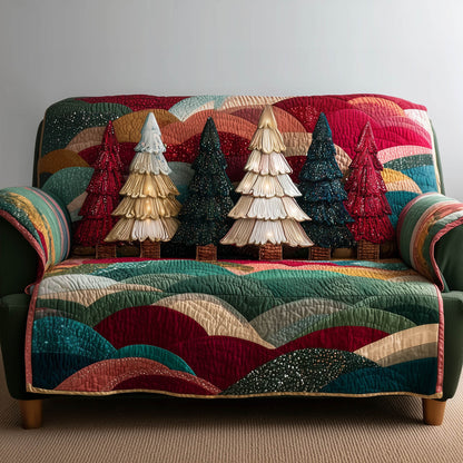 Christmas Trees Quilted Sofa Cover Cozy Sofa Protector Xmas Trees Presents Decoration Trendyhomewear - Pvr