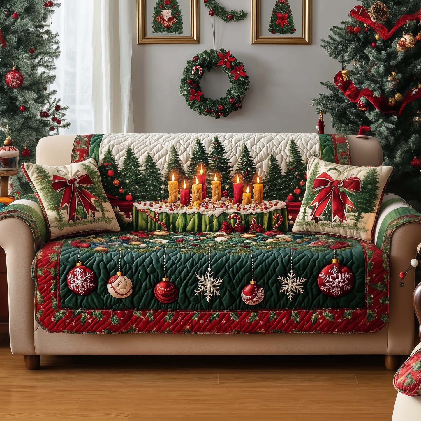 Christmas Cake Quilted Sofa Cover Winter Holiday Couch Protector Novelty Cake Lover Gifts Trendyhomewear - Pvr