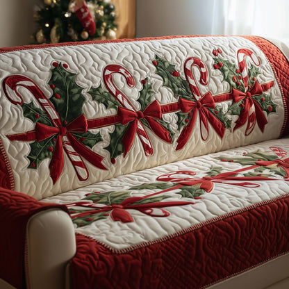 Candy Cane Christmas Quilted Sofa Cover Festive Couch Protector Sweet Candy Lover Gift Items Trendyhomewear - Pvr
