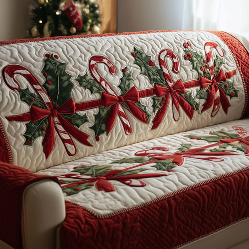 Candy Cane Christmas Quilted Sofa Cover Festive Couch Protector Sweet Candy Lover Gift Items Trendyhomewear - Pvr