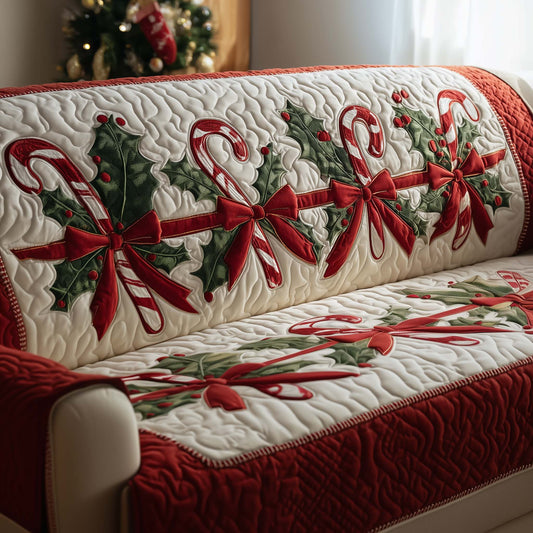 Candy Cane Christmas Quilted Sofa Cover Festive Couch Protector Sweet Candy Lover Gift Items Trendyhomewear - Pvr