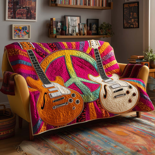 Guitar And Peace Quilted Sofa Cover Xmas Sofa Pad Peaceful Winter Gifts For Guitar Lovers Trendyhomewear - Pvr