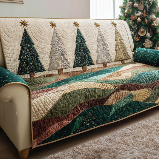 Pine Tree Winter Forest Quilted Sofa Cover Christmas Couch Protector Pine Tree Gift Items Trendyhomewear - Pvr