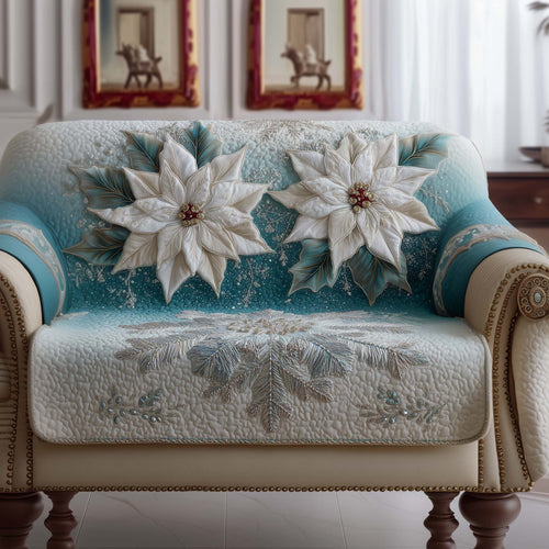 Poinsettia In White Quilted Sofa Cover Christmas Couch Decor Unusual Poinsettia Gift Items Trendyhomewear - Pvr