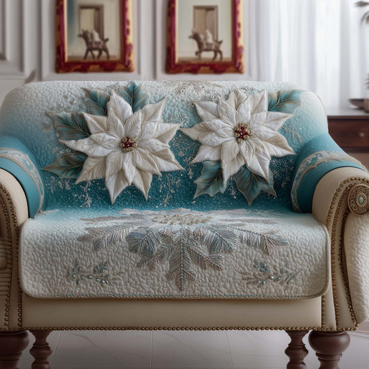 Poinsettia In White Quilted Sofa Cover Christmas Couch Decor Unusual Poinsettia Gift Items Trendyhomewear - Pvr
