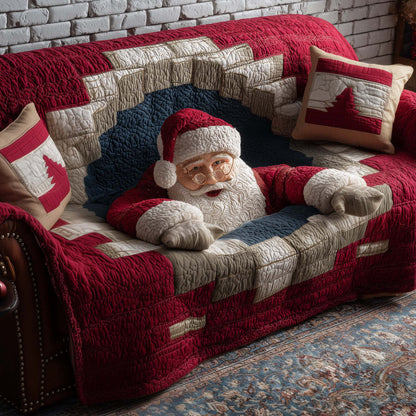 Santa Falling From Hole Quilted Sofa Cover Xmas Sofa Furniture Funny Santa Gifts For Him Trendyhomewear - Pvr