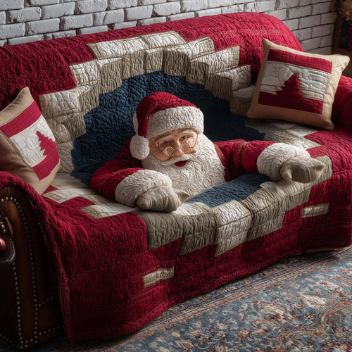 Santa Falling From Hole Quilted Sofa Cover Xmas Sofa Furniture Funny Santa Gifts For Him Trendyhomewear - Pvr