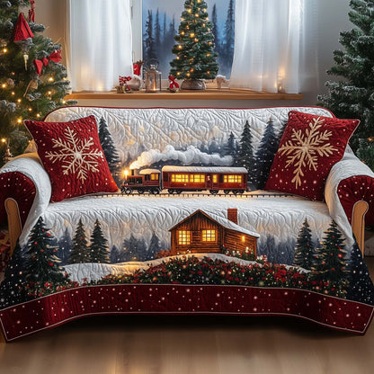 Frosty Train Express Quilted Sofa Cover Festive Xmas Sofa Pad Novelty Train Item Gifts Trendyhomewear - Pvr