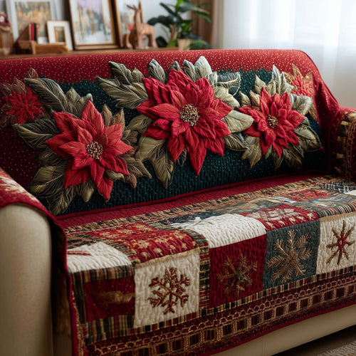 Poinsettia In Red Quilted Sofa Cover Cool Sofa Protector Poinsettia Presents Xmas Decoration Trendyhomewear - Pvr