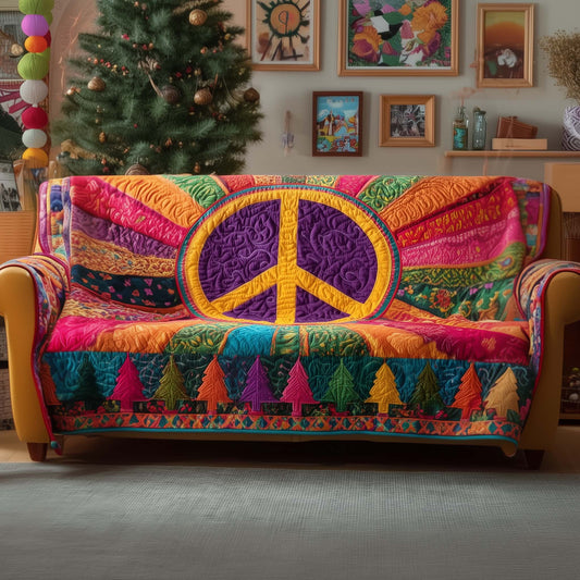 Peace Sign In Rainbow Quilted Sofa Cover Christmas Holiday Sofa Protector Peace Sign Gifts Trendyhomewear - Pvr