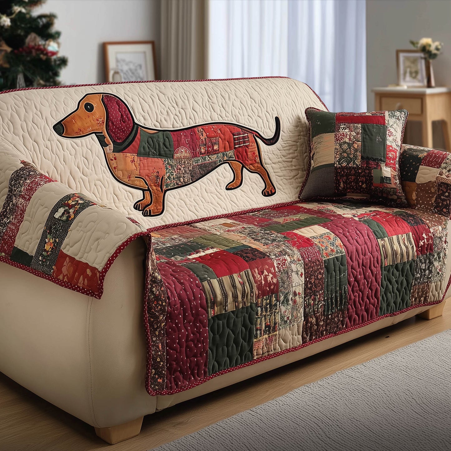 Dachshund Abstract Quilted Sofa Cover Winter Sofa Protector Xmas Dachshund Lover Gifts Trendyhomewear - Pvr