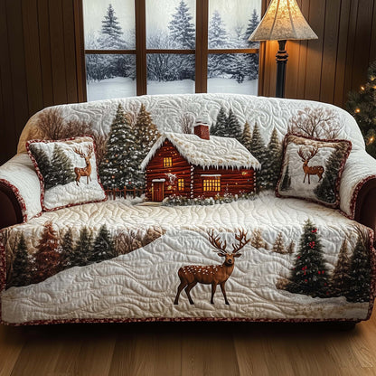 Reindeer Snowy Scene Quilted Sofa Cover Cute Christmas Furniture Reindeer Sofa Decor Gifts Trendyhomewear - Pvr