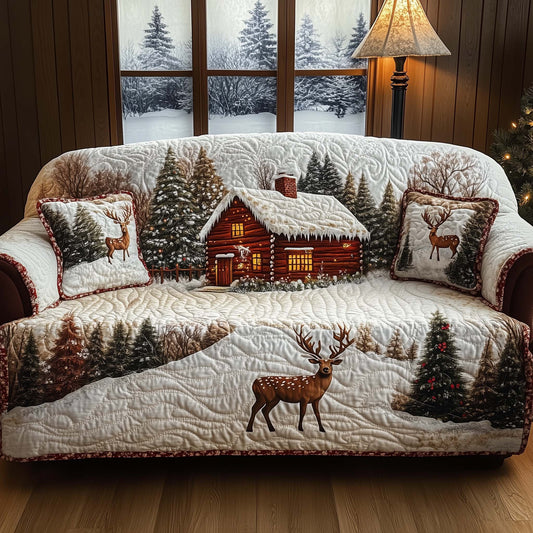 Reindeer Snowy Scene Quilted Sofa Cover Cute Christmas Furniture Reindeer Sofa Decor Gifts Trendyhomewear - Pvr