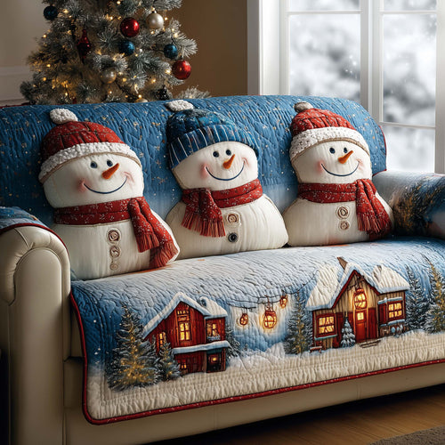 Snowman Holiday Cheer Quilted Sofa Cover Festive Holiday Sofa Furniture Snowman Gifts Trendyhomewear - Pvr
