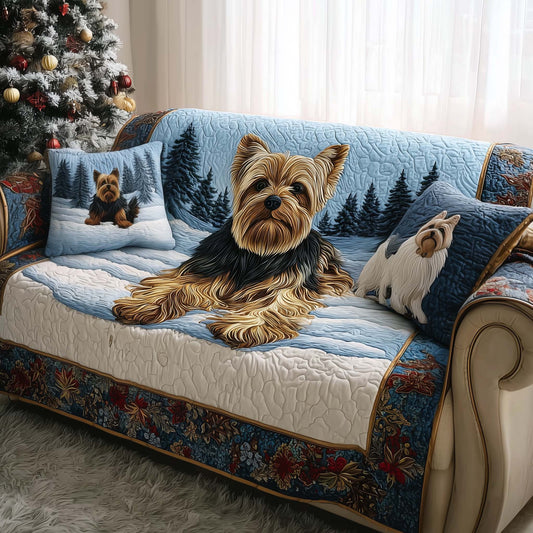 Yorkshire Terrier Quilted Sofa Cover Special Christmas Sofa Protector Winter Dog Gifts Trendyhomewear - Pvr