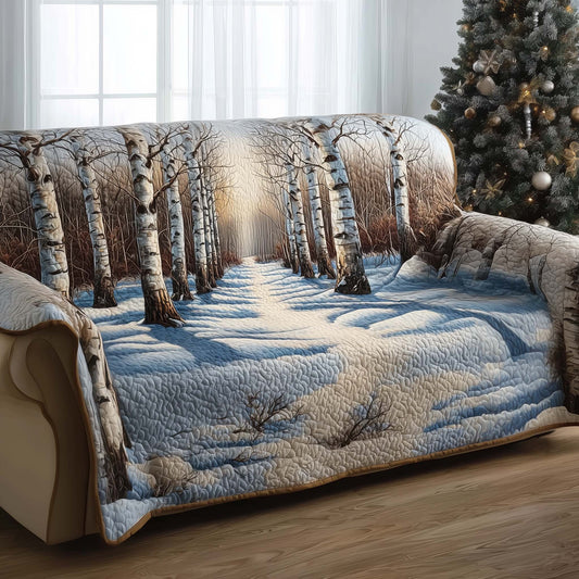 Snow Forest Quilted Sofa Cover Cozy Couch Protector Cool Forest Gifts For Christmas Holiday Trendyhomewear - Pvr