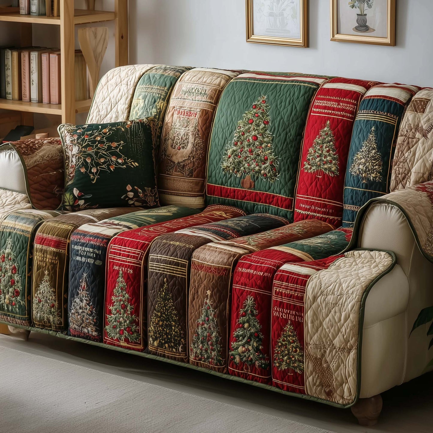 Book Xmas Holiday Quilted Sofa Cover Book Themed Couch Furniture Best Gifts For Bookworm Trendyhomewear - Pvr
