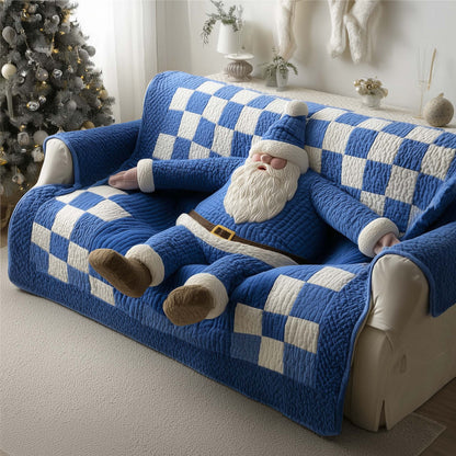 Santa Blue Plaid Quilted Sofa Cover Festive Christmas Sofa Protector Santa Gifts Decoration Trendyhomewear - Pvr