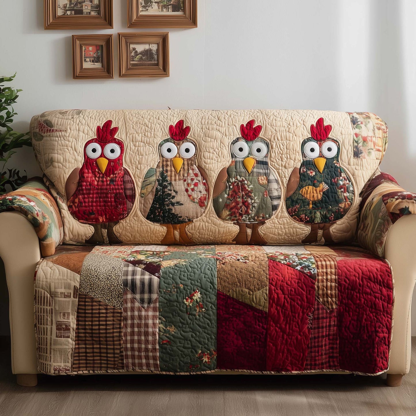 Chicken Squad Quilted Sofa Cover Funny Xmas Couch Furniture Unusual Chicken Themed Gifts Trendyhomewear - Pvr