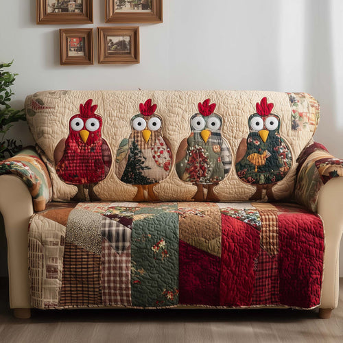 Chicken Squad Quilted Sofa Cover Funny Xmas Couch Furniture Unusual Chicken Themed Gifts Trendyhomewear - Pvr