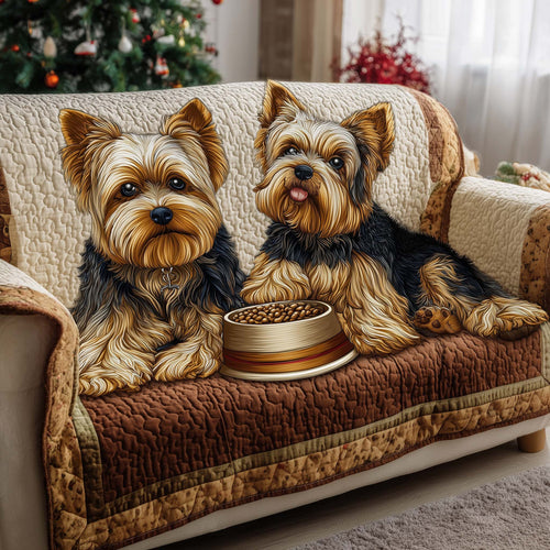 Yorkshire Terrier Eating Quilted Sofa Cover Xmas Holiday Sofa Decor Yorkshire Terrier Gifts Trendyhomewear - Pvr