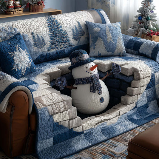 Snowman Winter Wonderland Quilted Sofa Cover Xmas Holiday Sofa Decor Snowman Themed Gifts Trendyhomewear - Pvr
