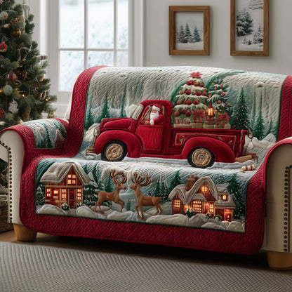 Santa Driving Truck Quilted Sofa Cover Festive Xmas Sofa Protector Novelty Truck Item Gifts Trendyhomewear - Pvr